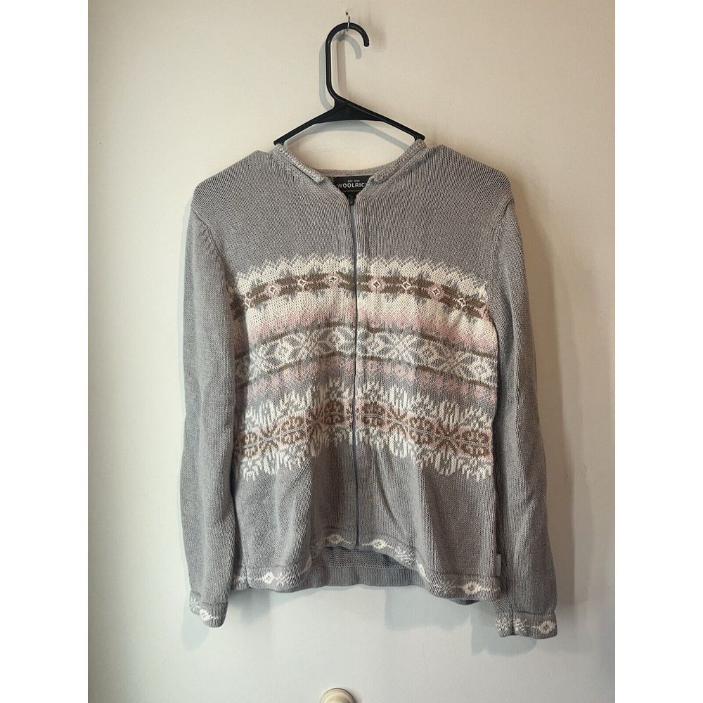 Woolrich Full Zip‎ Cardigan Sweater Fair Isle Gray Size Medium